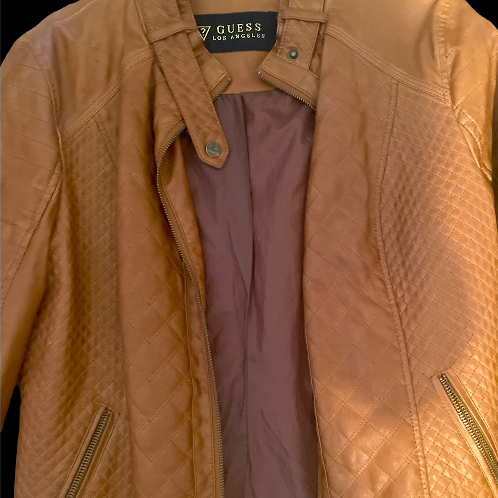 Guess Los Angeles brown leather jacket size large